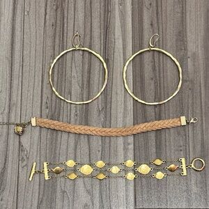 Elegant Gold Hoop Earring Set With Two Bracelets